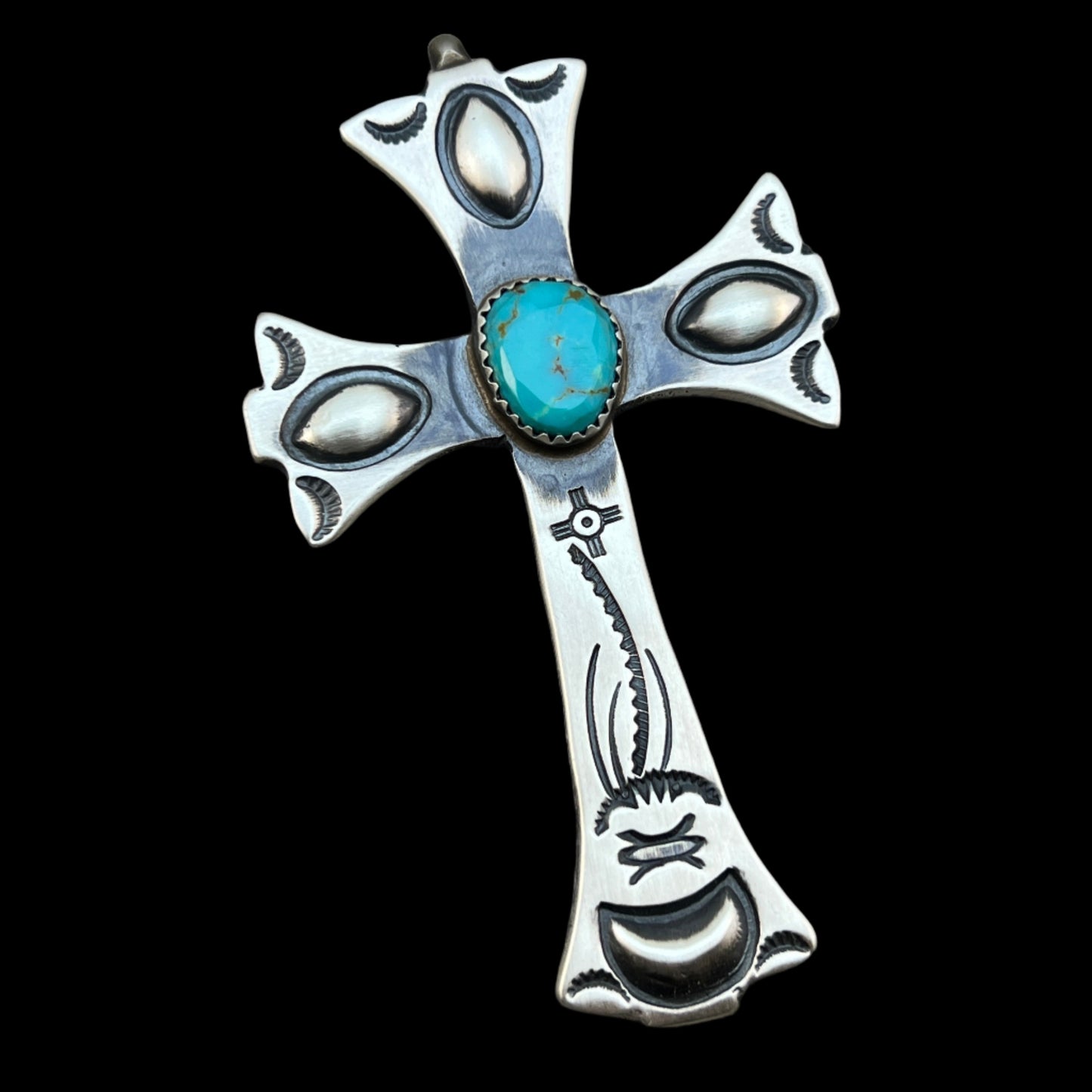 Turquoise Cross Pendant Sterling Silver Navajo handmade Martha Cayatineto 631