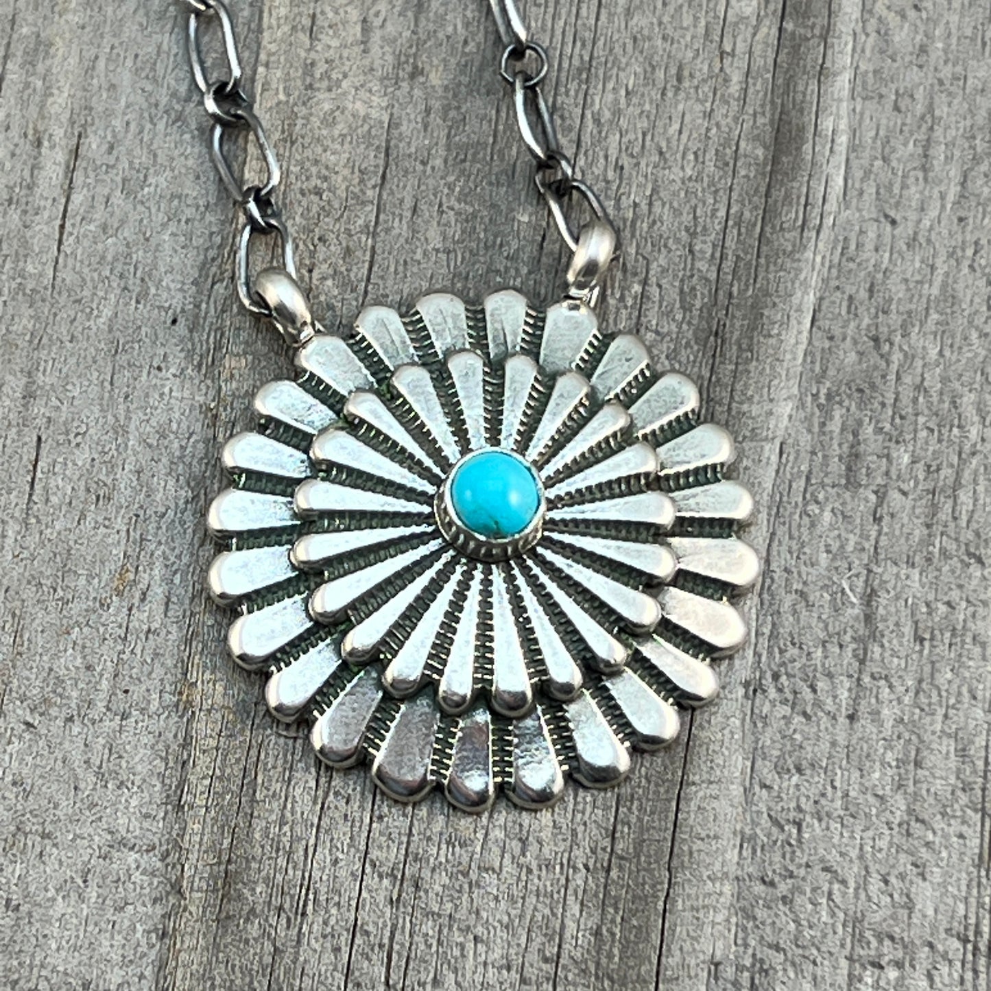 18" Turquoise Concho Necklace Sterling silver Navajo Sheldon Mariano 661
