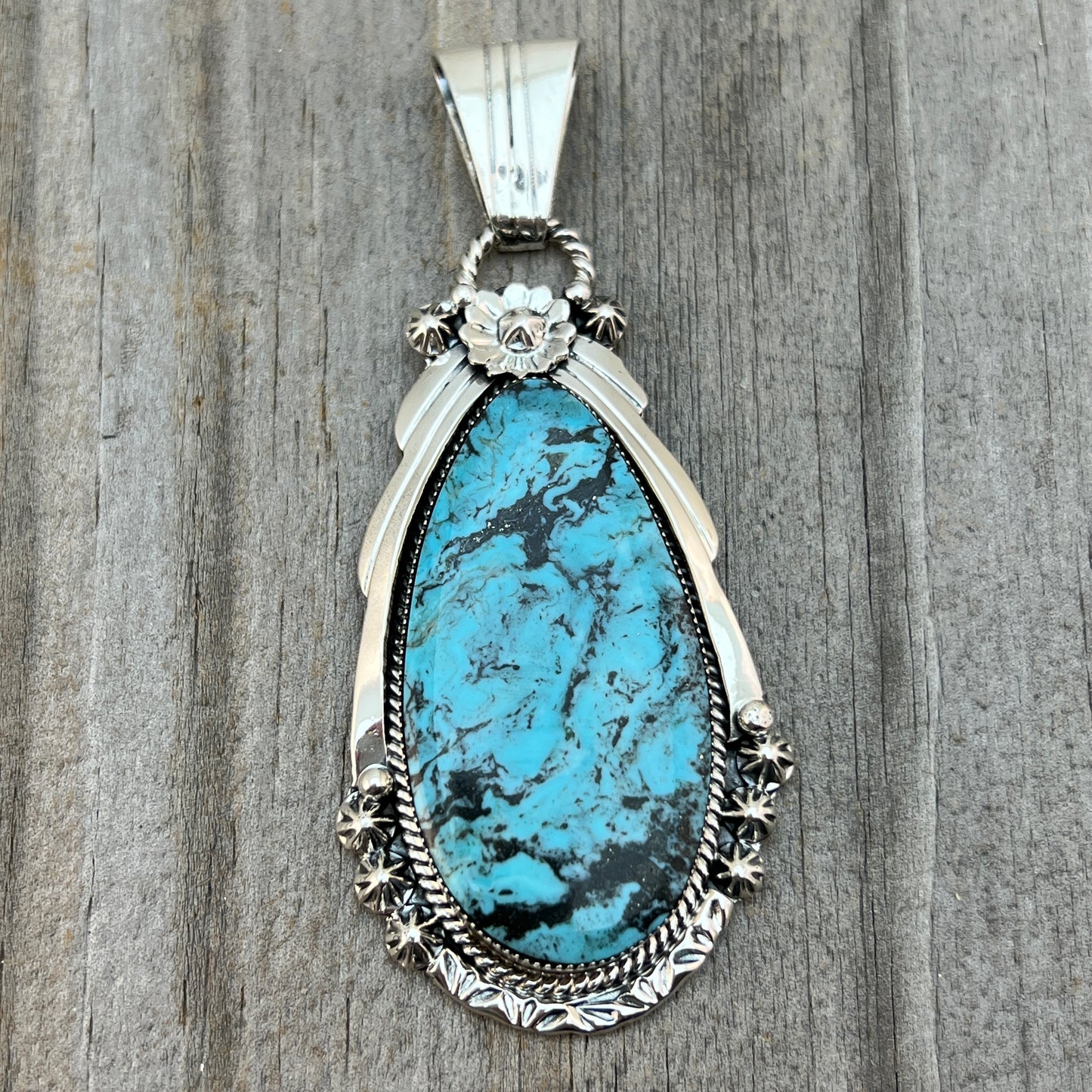 Blue Smokey Kingman Turquoise pendant sterling silver Rose Lee Navajo 786