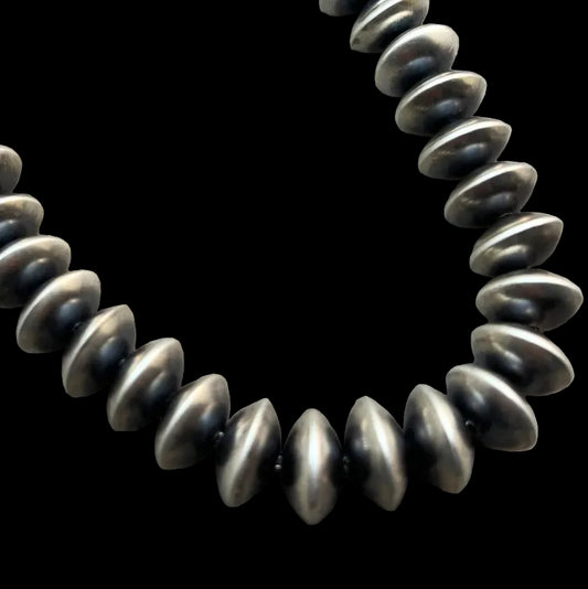 24" Navajo Handmade Sterling Silver Pearl 13mm Saucer Bead Necklace Bryannen Halwood 840