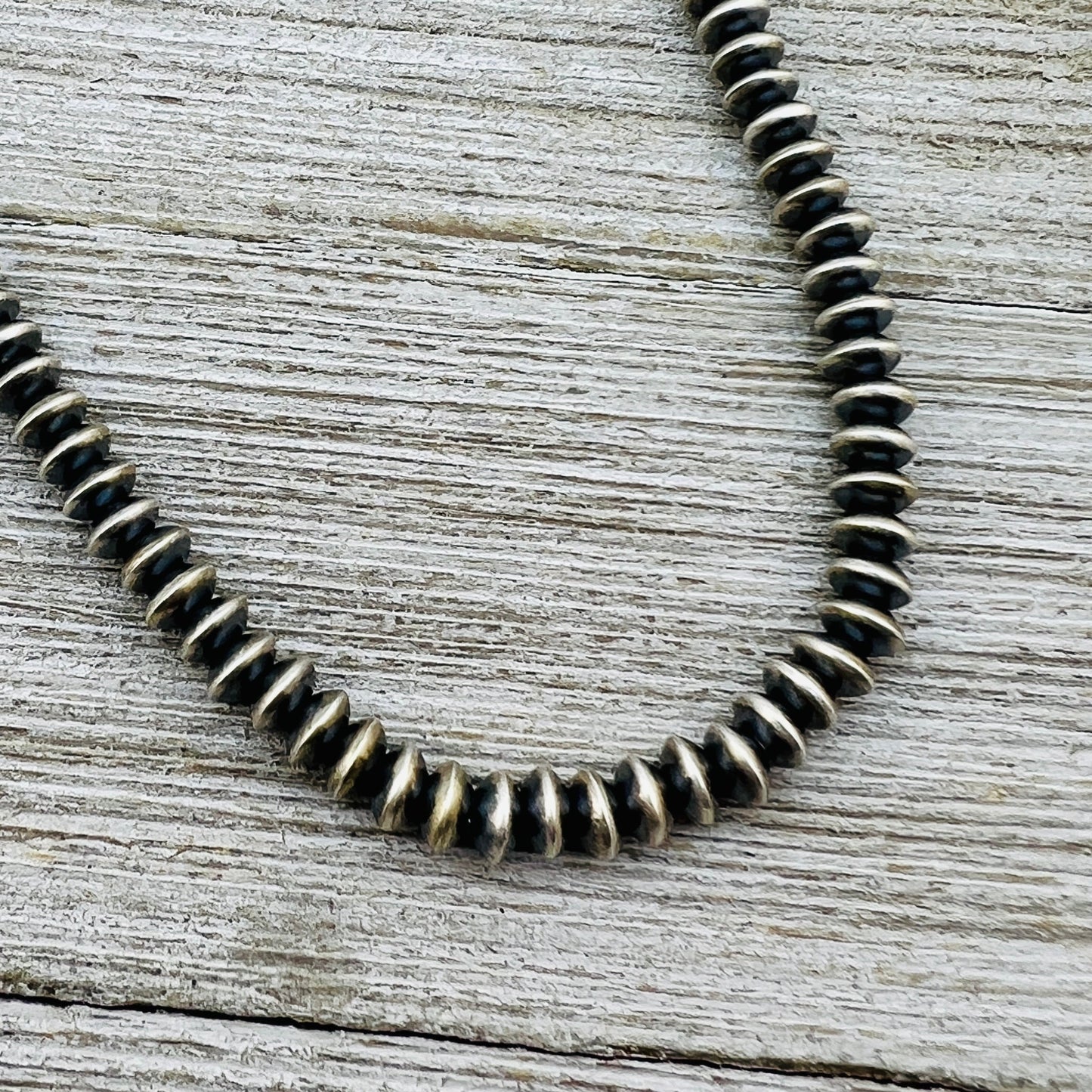 24" Sterling silver Navajo handmade 5mm saucer bead Pearl necklace Bryannen Halwood 713