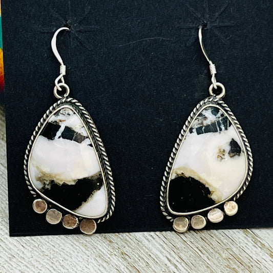 White Buffalo stone dangle earrings sterling silver Sharon McCarthy Navajo ER49