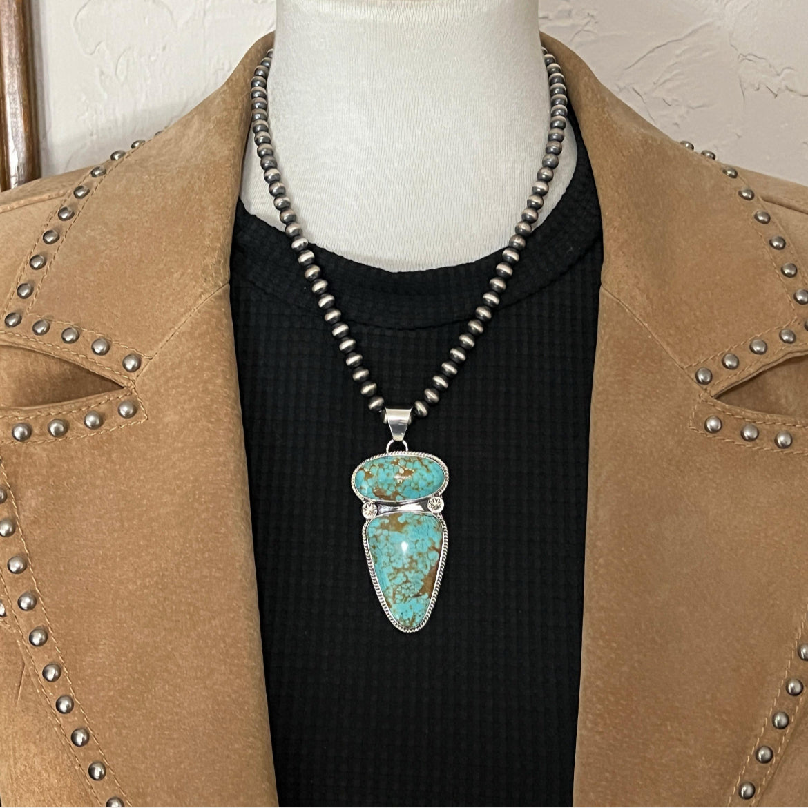 Natural Mine #8 turquoise pendant Burt Francisco Sterling Silver Navajo Handmade 574