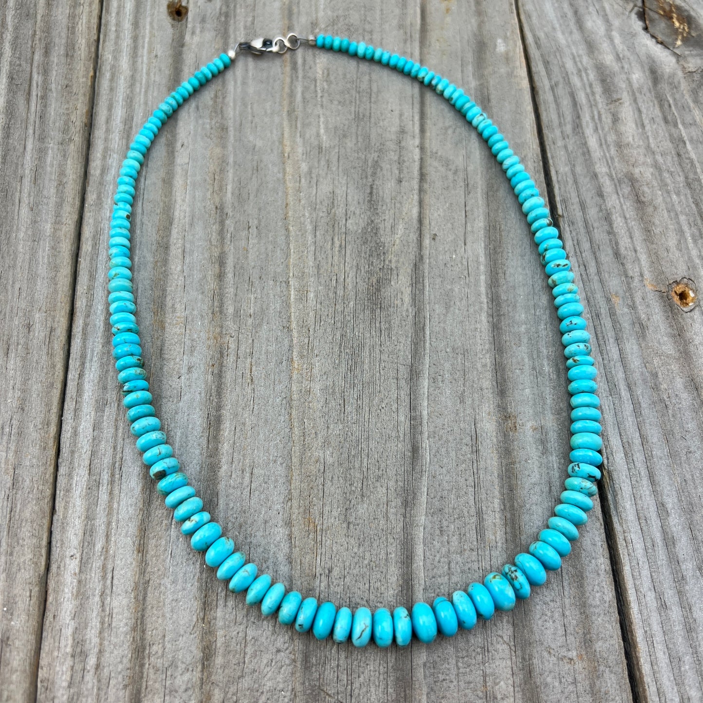 19" blue Turquoise graduated rondelle bead necklace choker Doreen Jake Navajo 778