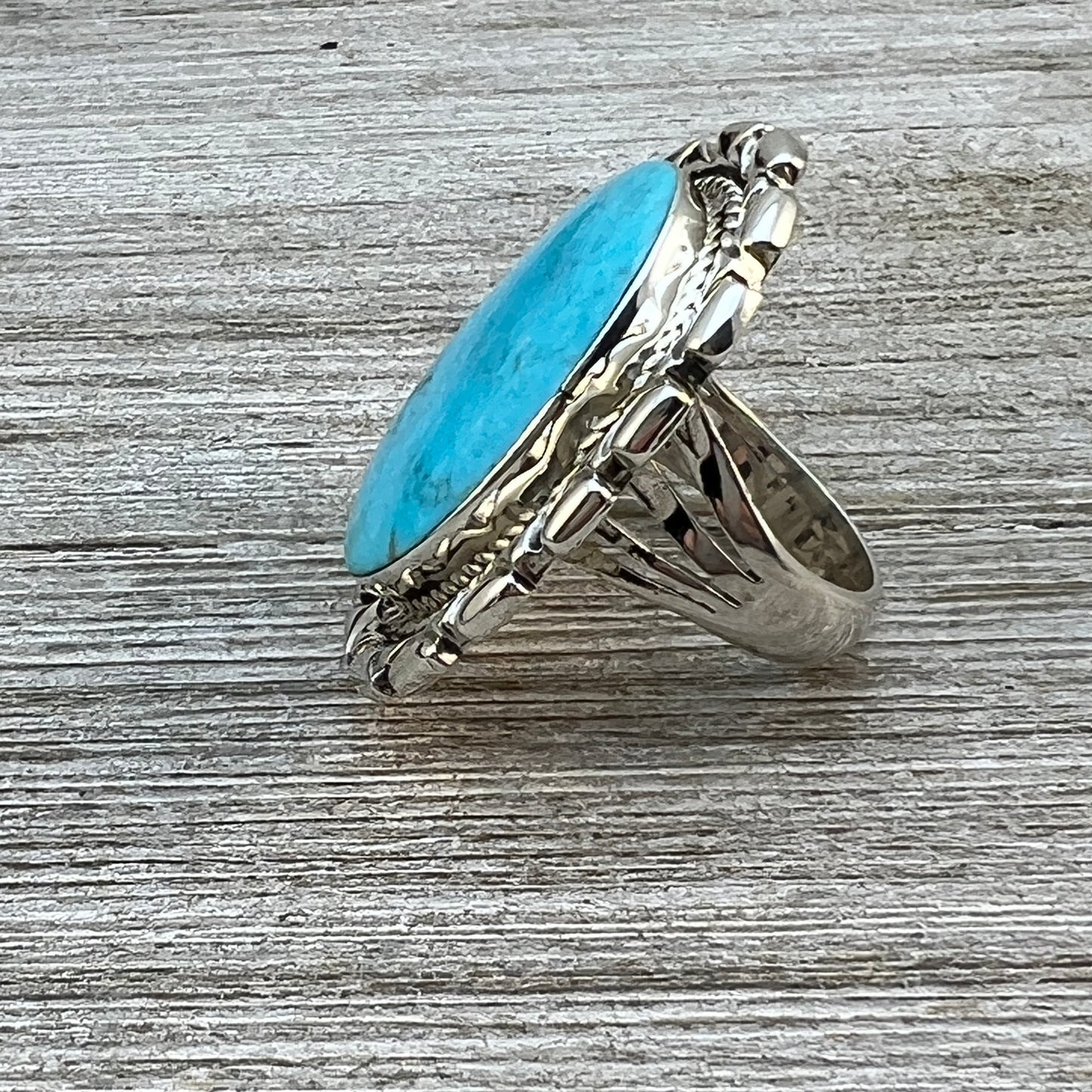 Size 10 Large stone Blue Kingman turquoise statement ring Sterling silver Navajo handmade