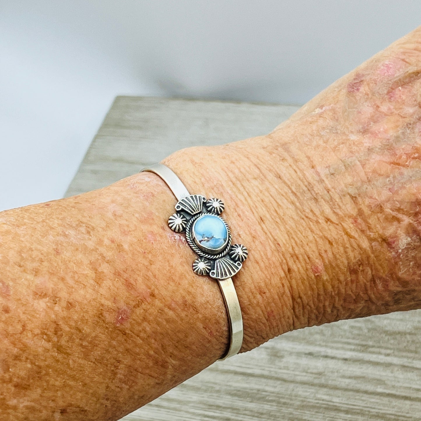 6 1/4" Golden Hills Turquoise Sterling Silver Genevieve Francisco Navajo handmade BR36