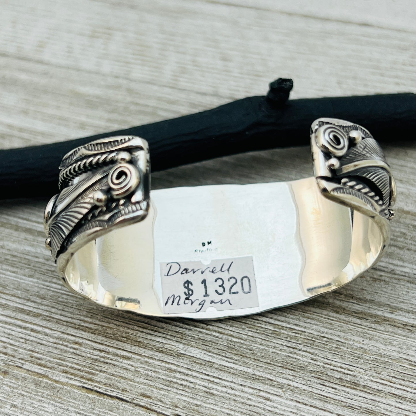 6 1/4" Kingman Turquoise floral cuff bracelet sterling silver Darrell Morgan BR4
