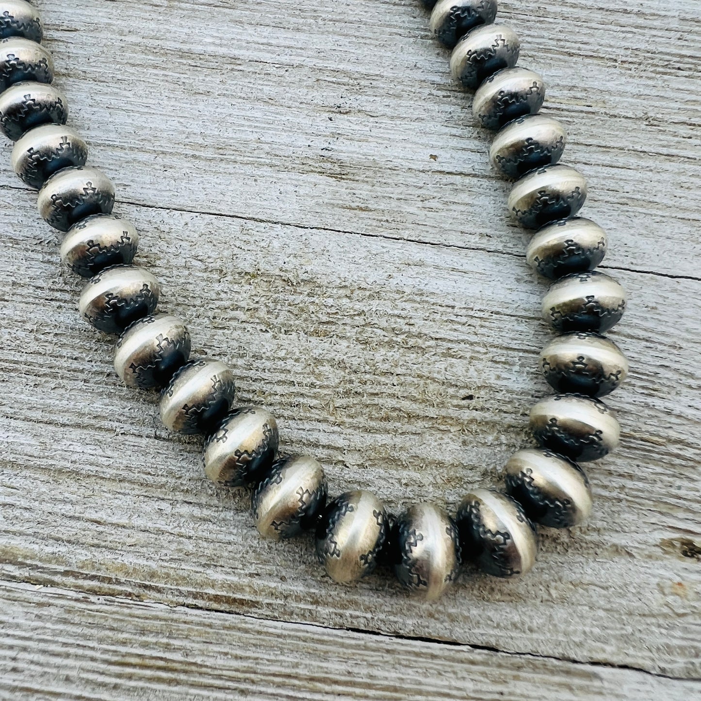 20" Sterling silver Navajo handmade 10mm stamped bead Pearl necklace Bryannen Halwood 712
