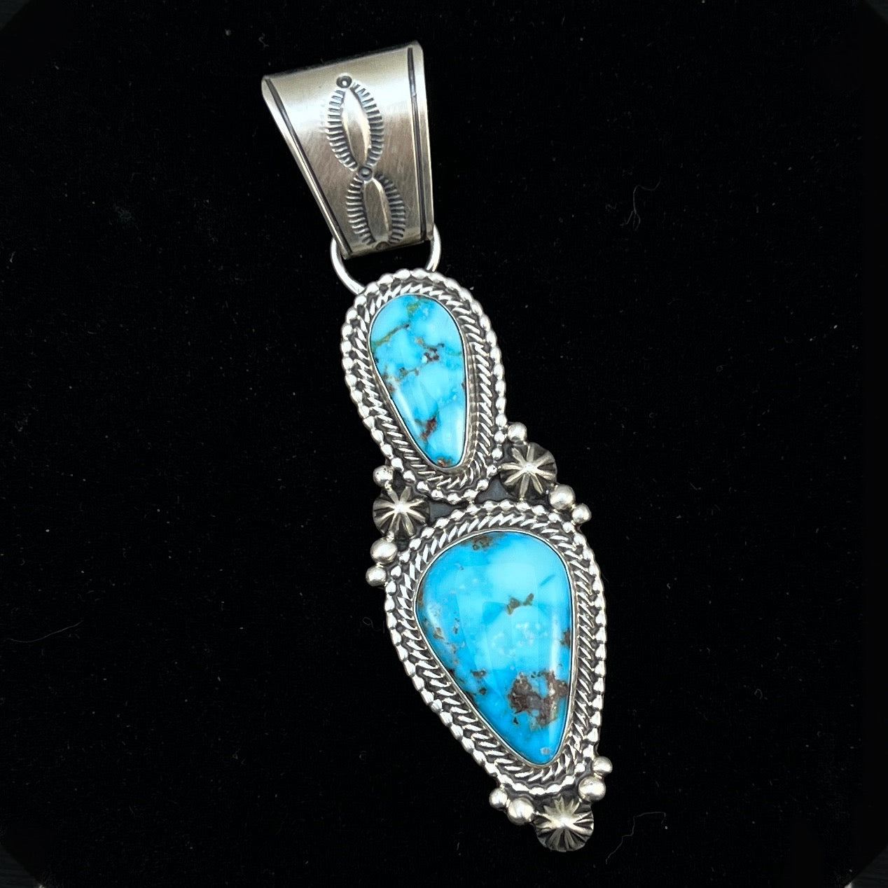 Blue Kingman Waterweb Turquoise Pendant 6 Navajo Sterling Silver Tom Lewis