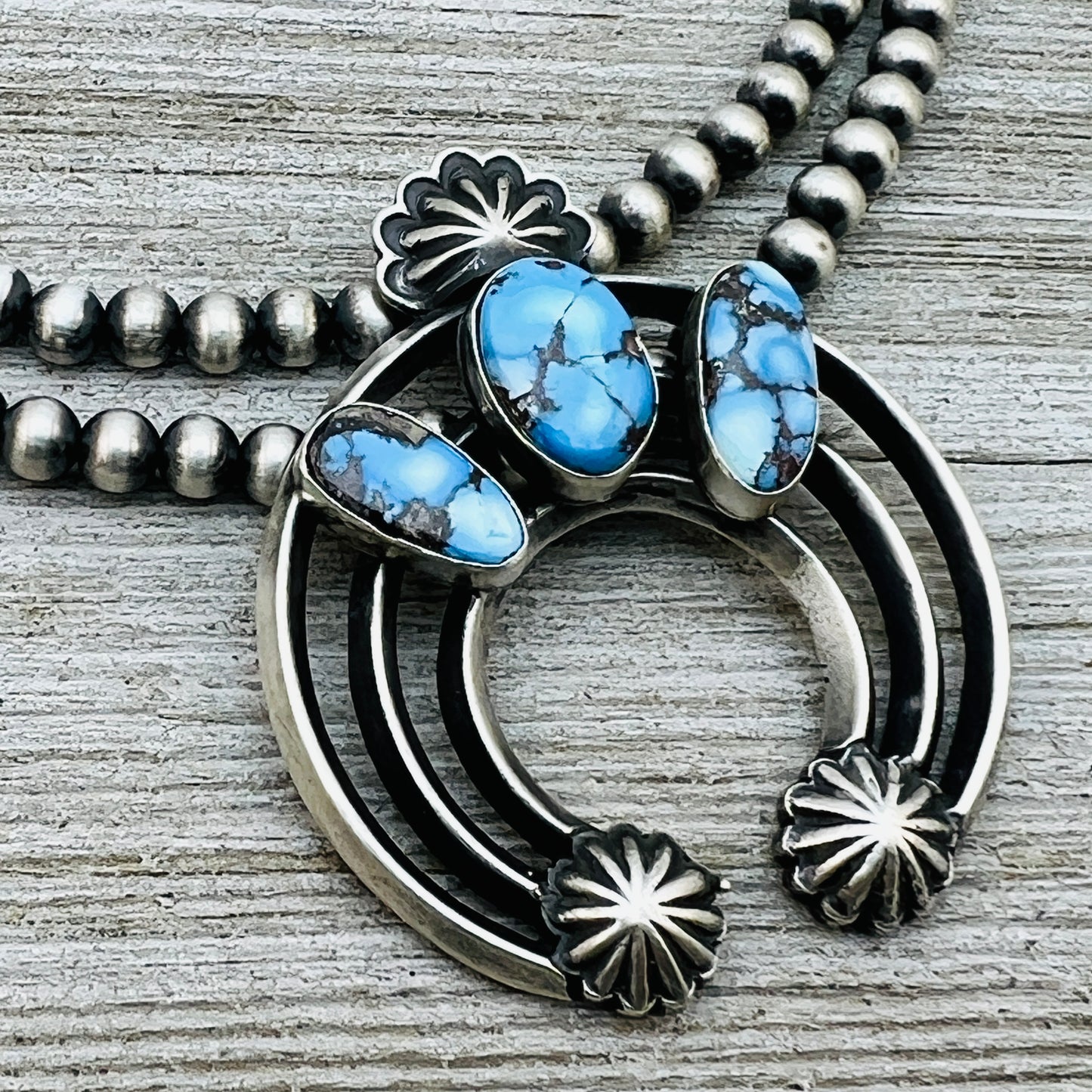 17 1/2" Golden Hills Turquoise Naja necklace sterling silver Navajo Davey Morgan NK2