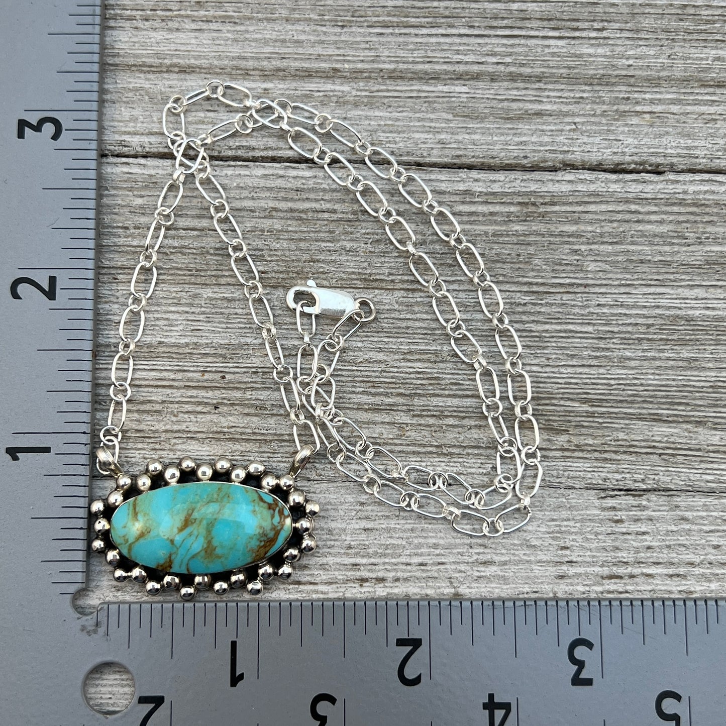 Kingman turquoise oval bar station necklace 3 sterling silver Gregg Yazzie