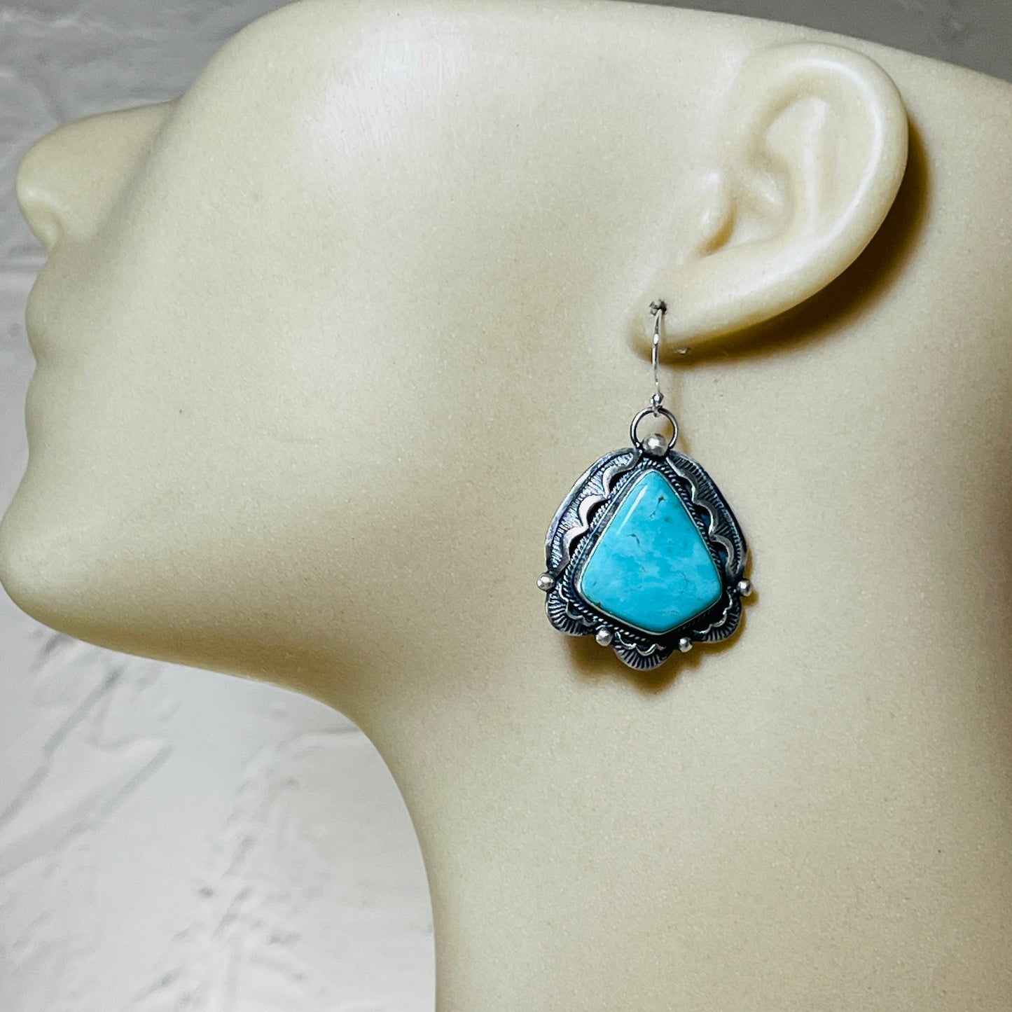 Tyrone turquoise Earrings Jackson Hoskie signed Sterling silver ER10