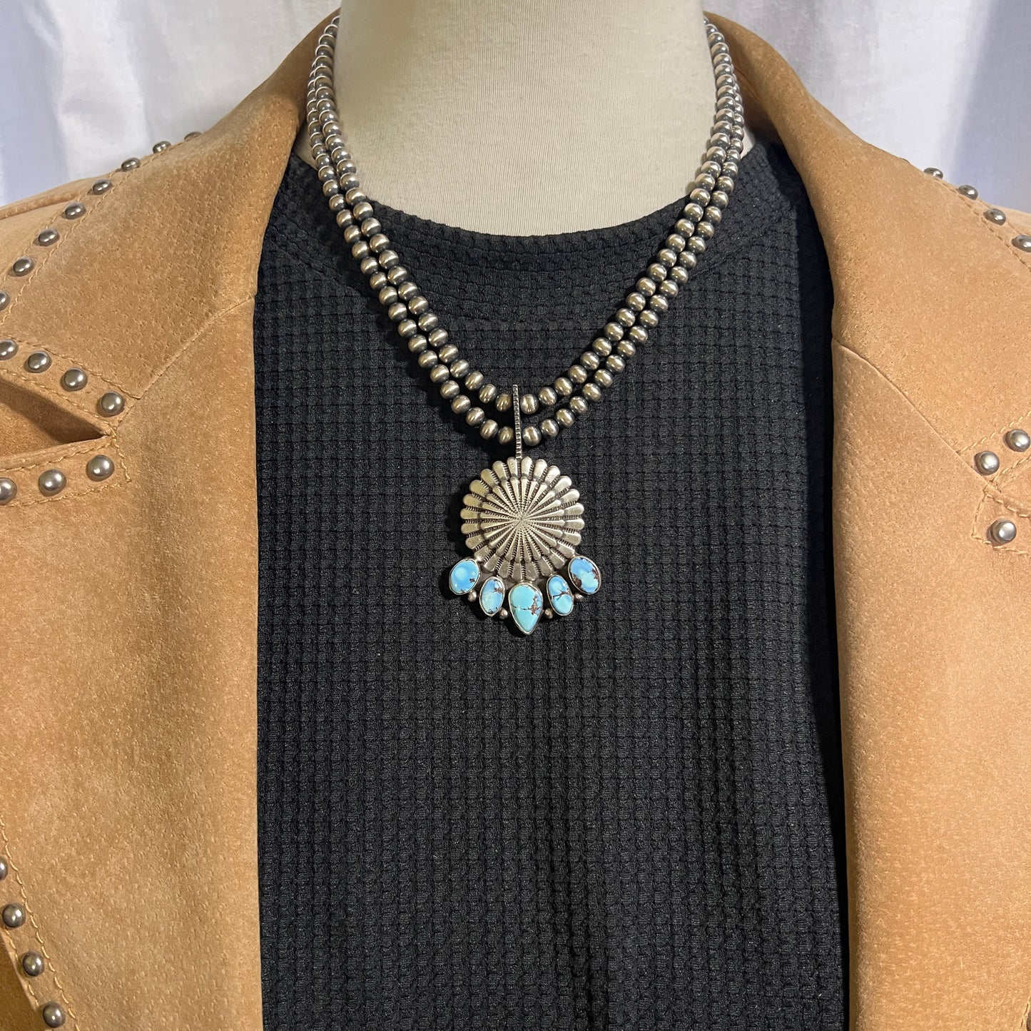 16" Golden Hills Turquoise  Necklace Tom Lewis Sterling Silver NK16