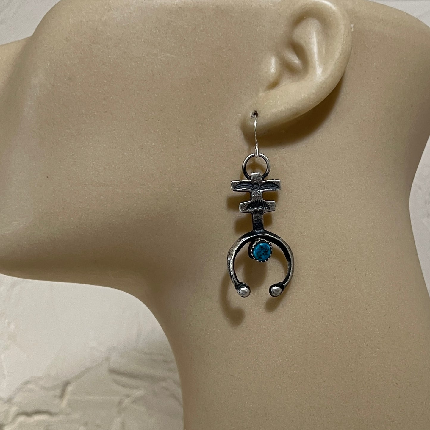 Tufa cast Naja earrings, sterling silver turquoise Navajo Eva & Linberg Billah 3