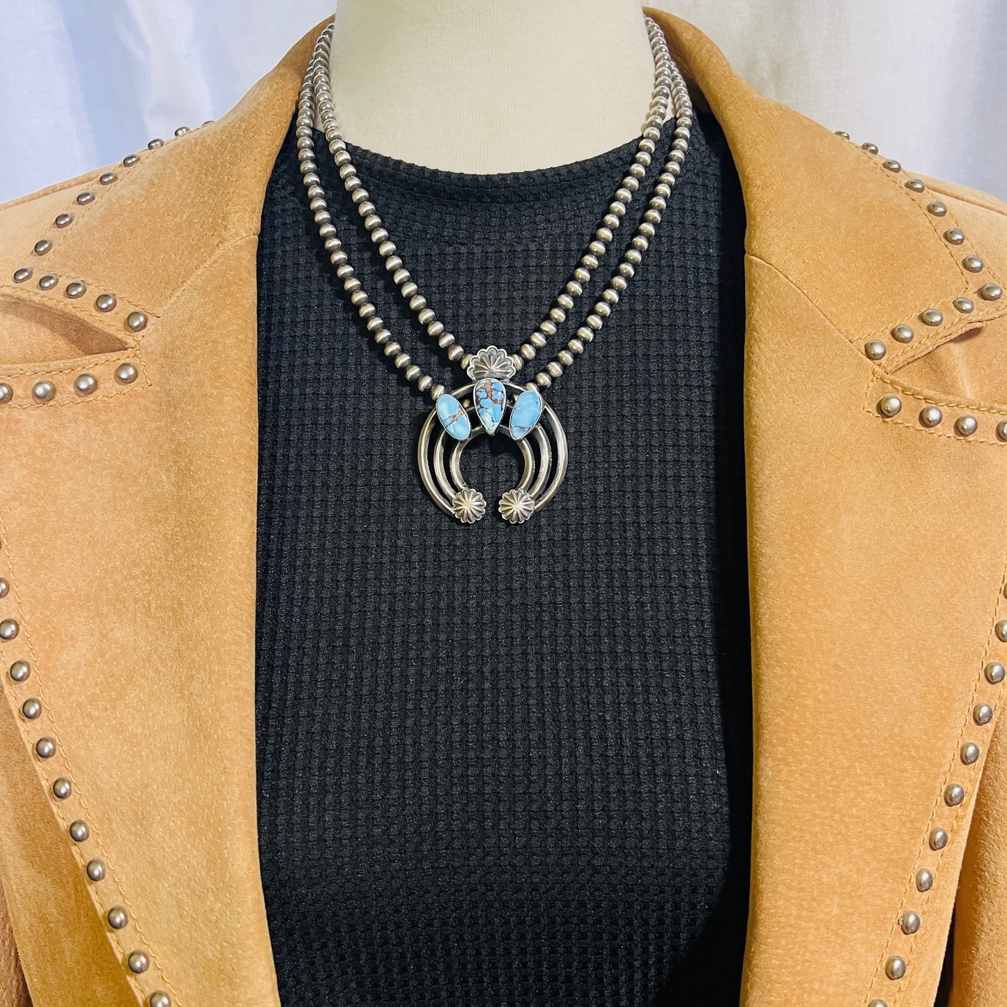 17 1/2" Golden Hills Turquoise Naja necklace sterling silver Navajo Davey Morgan NK1