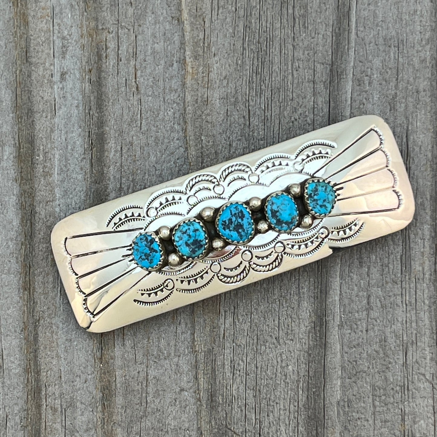Kingman Turquoise Hair Barrette Clip Sterling silver Jolene Begay 766