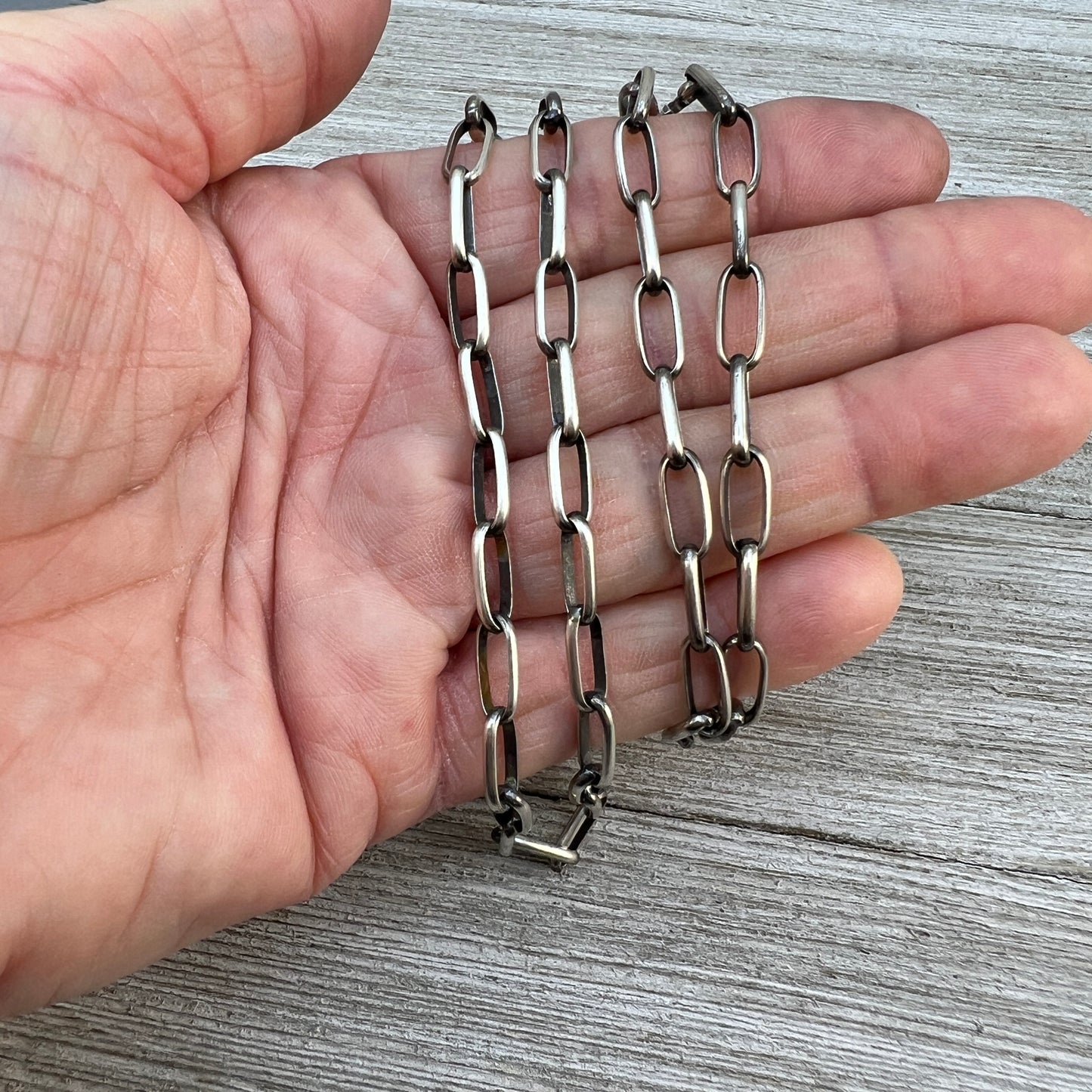 24" Sterling Silver Navajo Handmade Paper Clip Link Chain necklace Sally Shirley