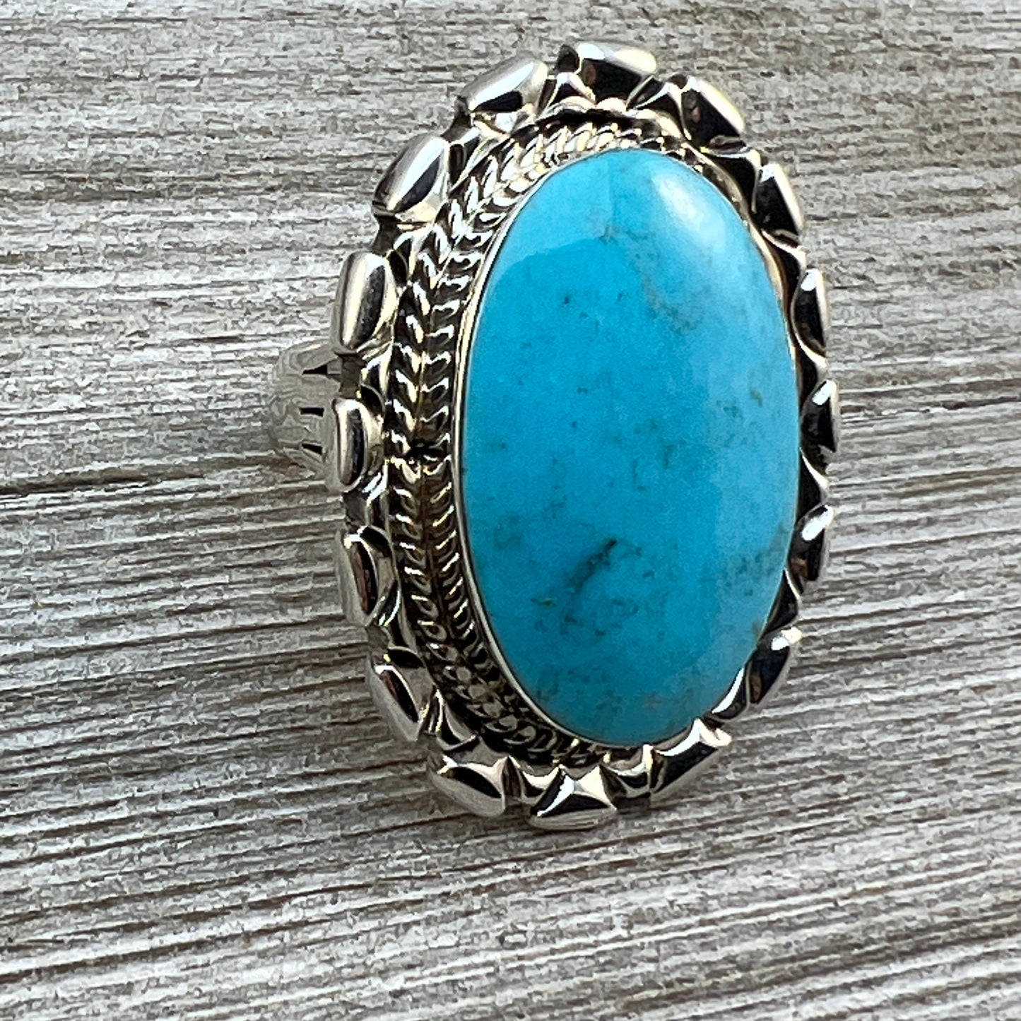 Size 10 Large stone Blue Kingman turquoise statement ring Sterling silver Navajo handmade