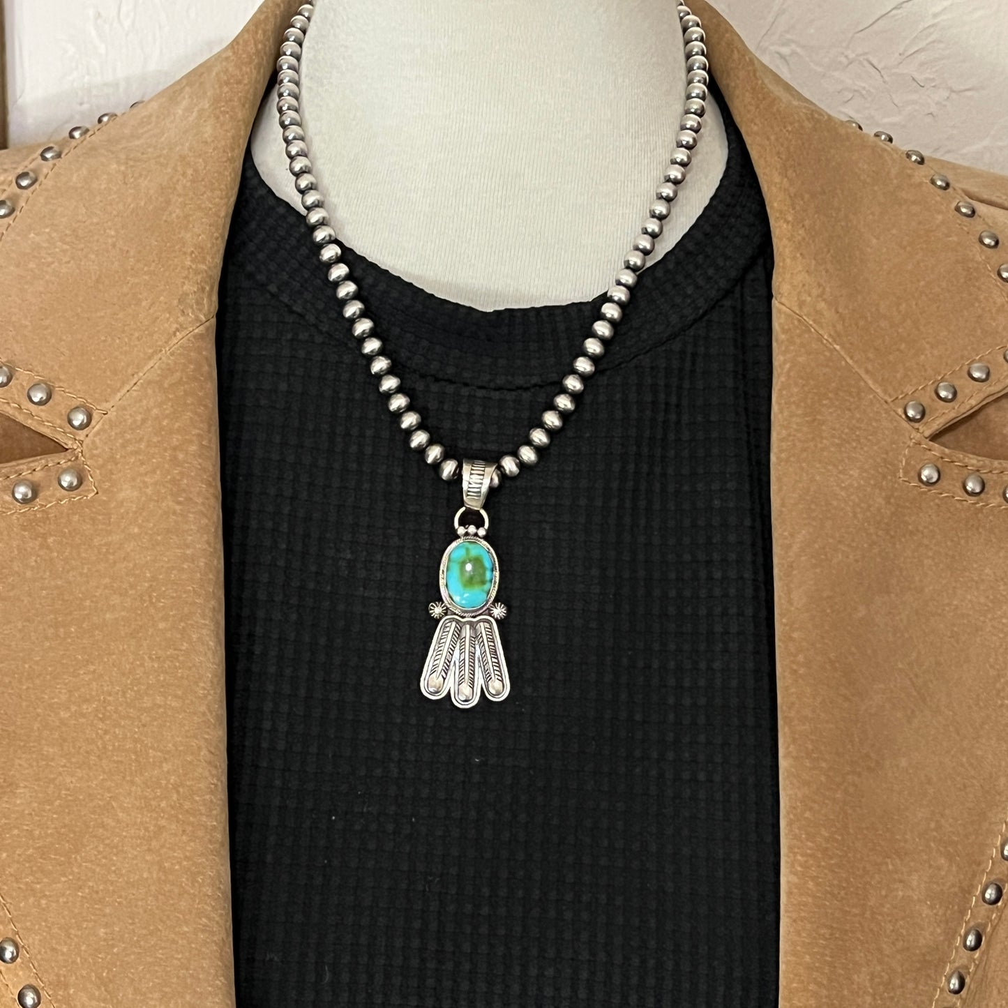 18" Sonoran Turquoise necklace sterling silver 6mm bead Verley Betone Navajo 775