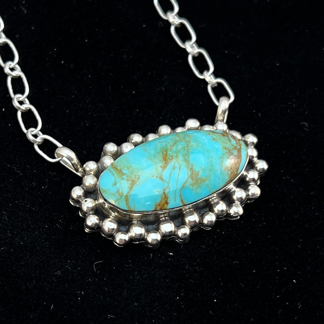 Kingman turquoise oval bar station necklace 3 sterling silver Gregg Yazzie