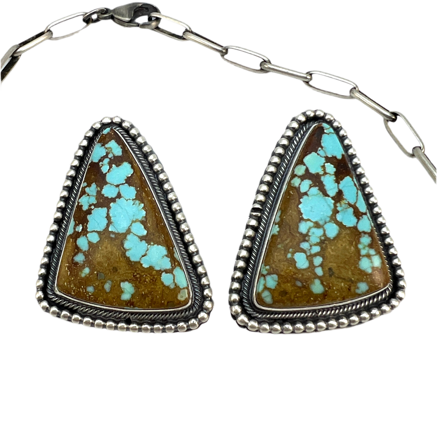 #8 Turquoise Station Necklace Earrings Set Sterling Silver Navajo Darrin Livingston 642