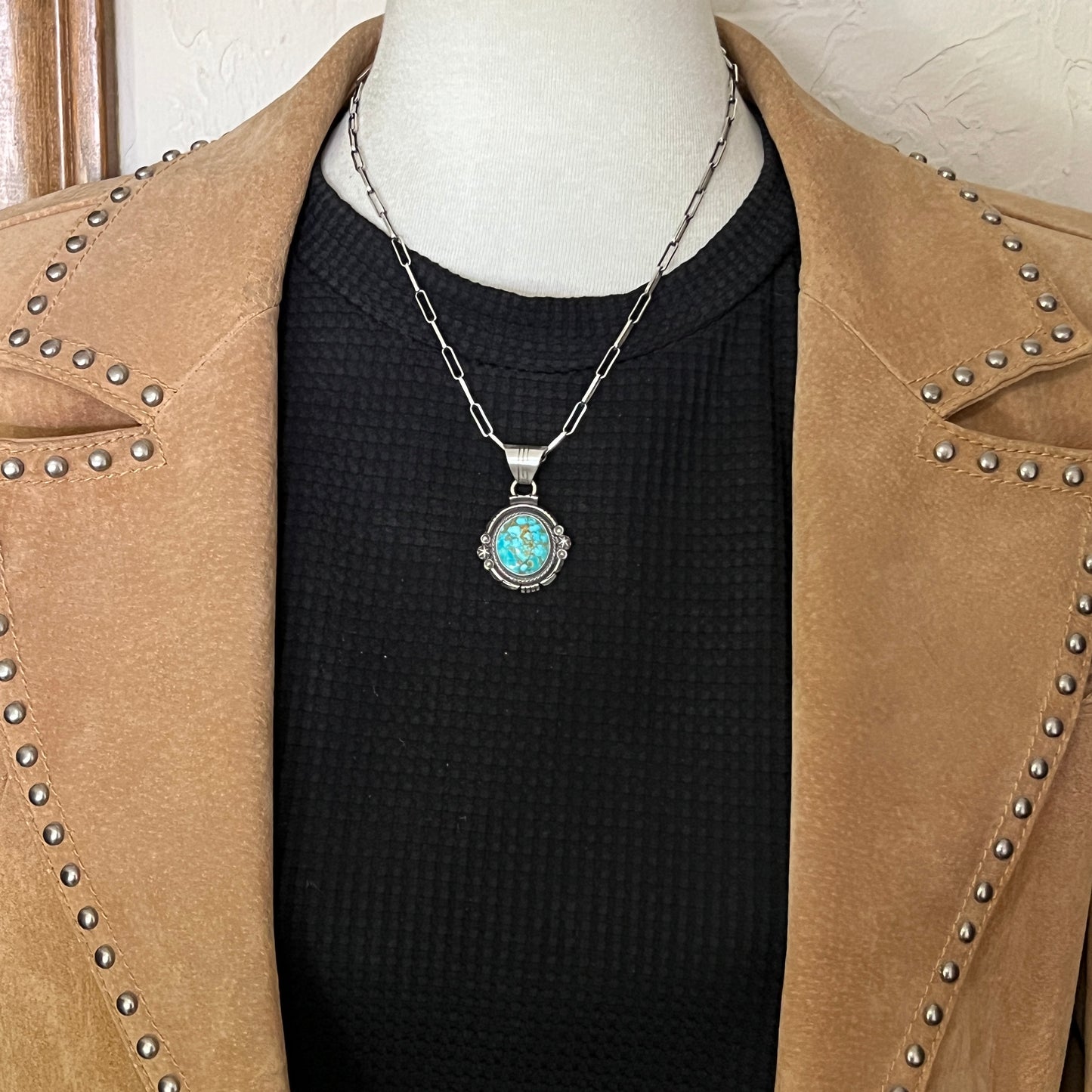 Kingman Turquoise pendant sterling silver Marita Benally Navajo 741