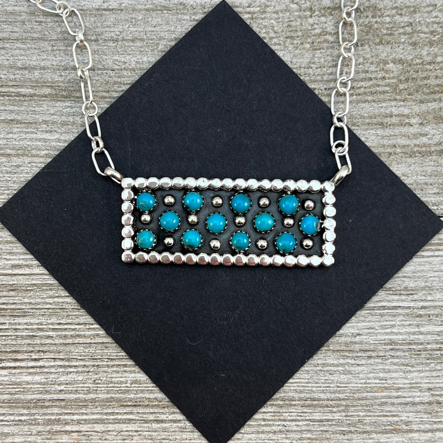18" Zuni Snake Eye Dot Turquoise Sterling silver handmade Bar Necklace Kenny Lonjose 4