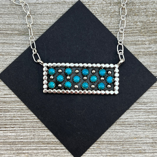 18" Zuni Snake Eye Dot Turquoise Sterling silver handmade Bar Necklace Kenny Lonjose 4