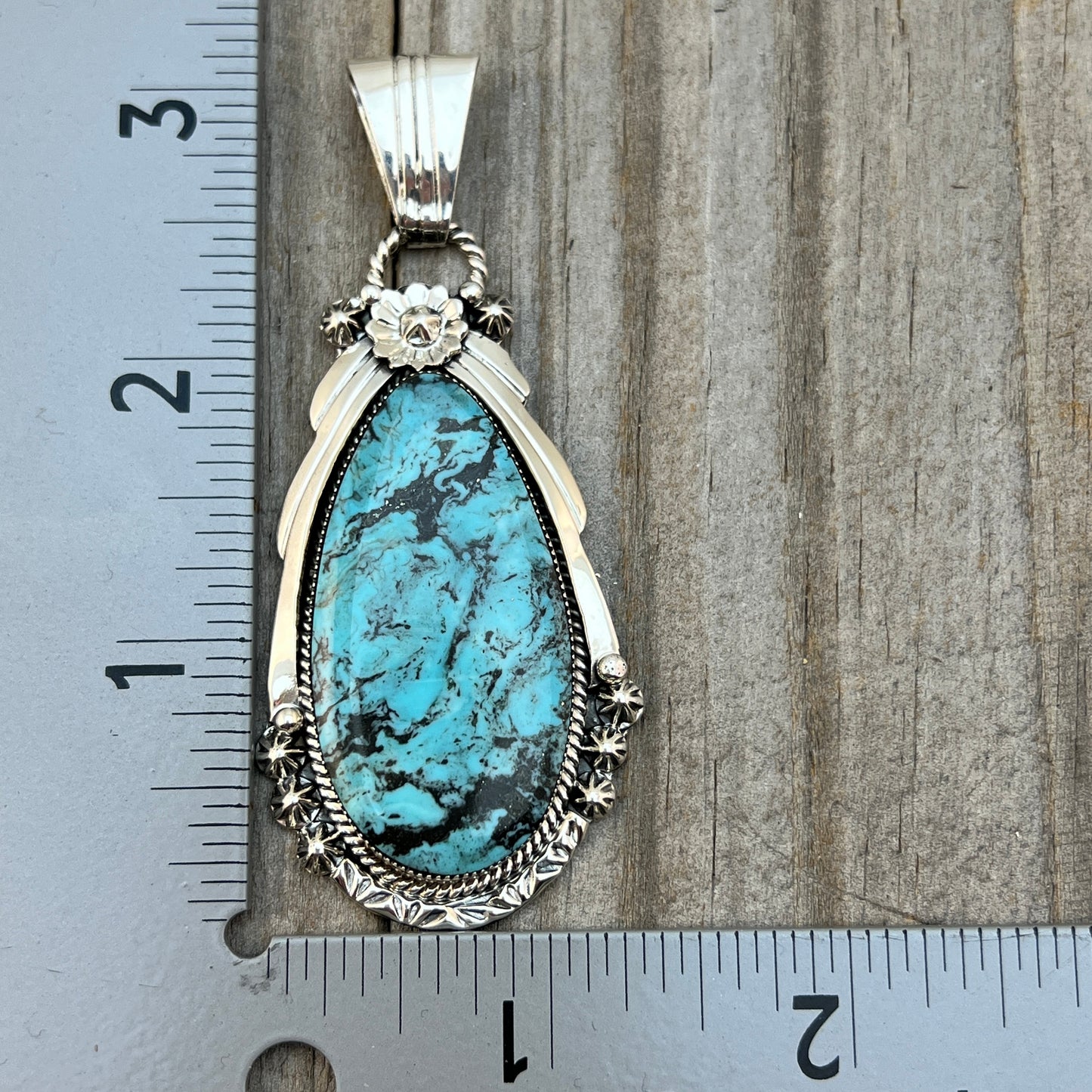 Blue Smokey Kingman Turquoise pendant sterling silver Rose Lee Navajo 786