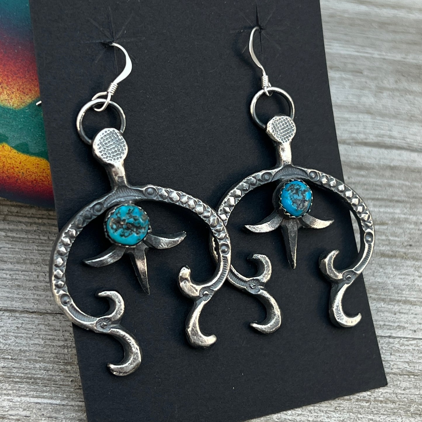 Tufa cast Naja earrings, sterling silver turquoise Navajo Eva & Linberg Billah 4