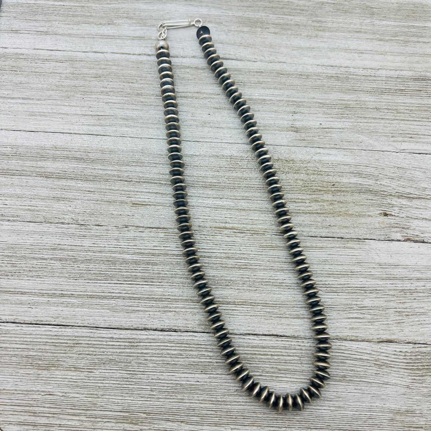 18” Sterling silver Navajo handmade 8mm saucer bead Pearl necklace Bryannen Halwood 701