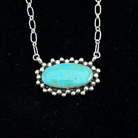 Kingman turquoise oval bar station necklace 2 sterling silver Gregg Yazzie