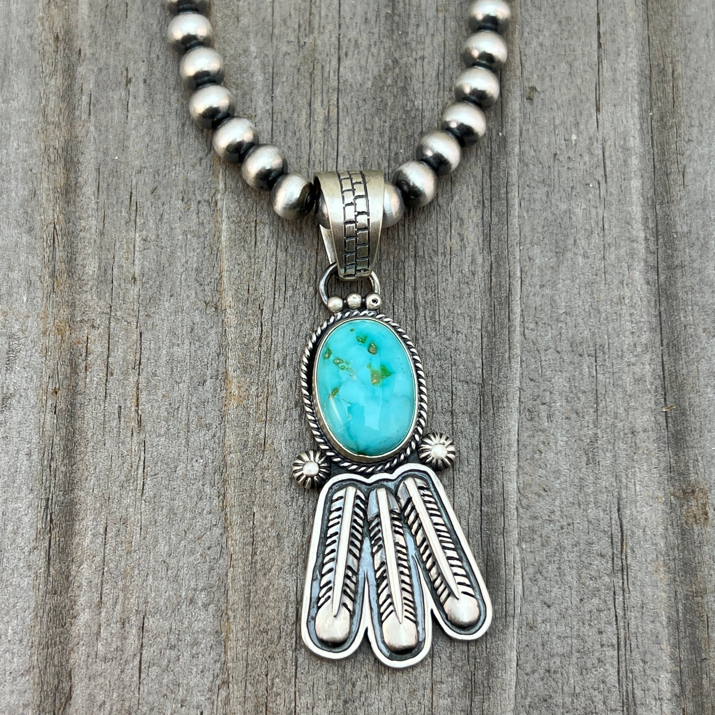 18" Sonoran Turquoise necklace sterling silver 6mm bead Verley Betone Navajo 767