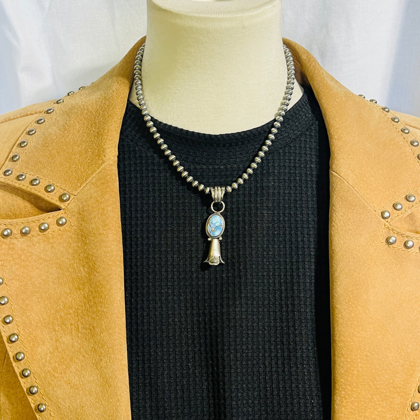 16" Golden Hills Turquoise Squash Blossom Necklace Sharon McCarthy Sterling silver NK7
