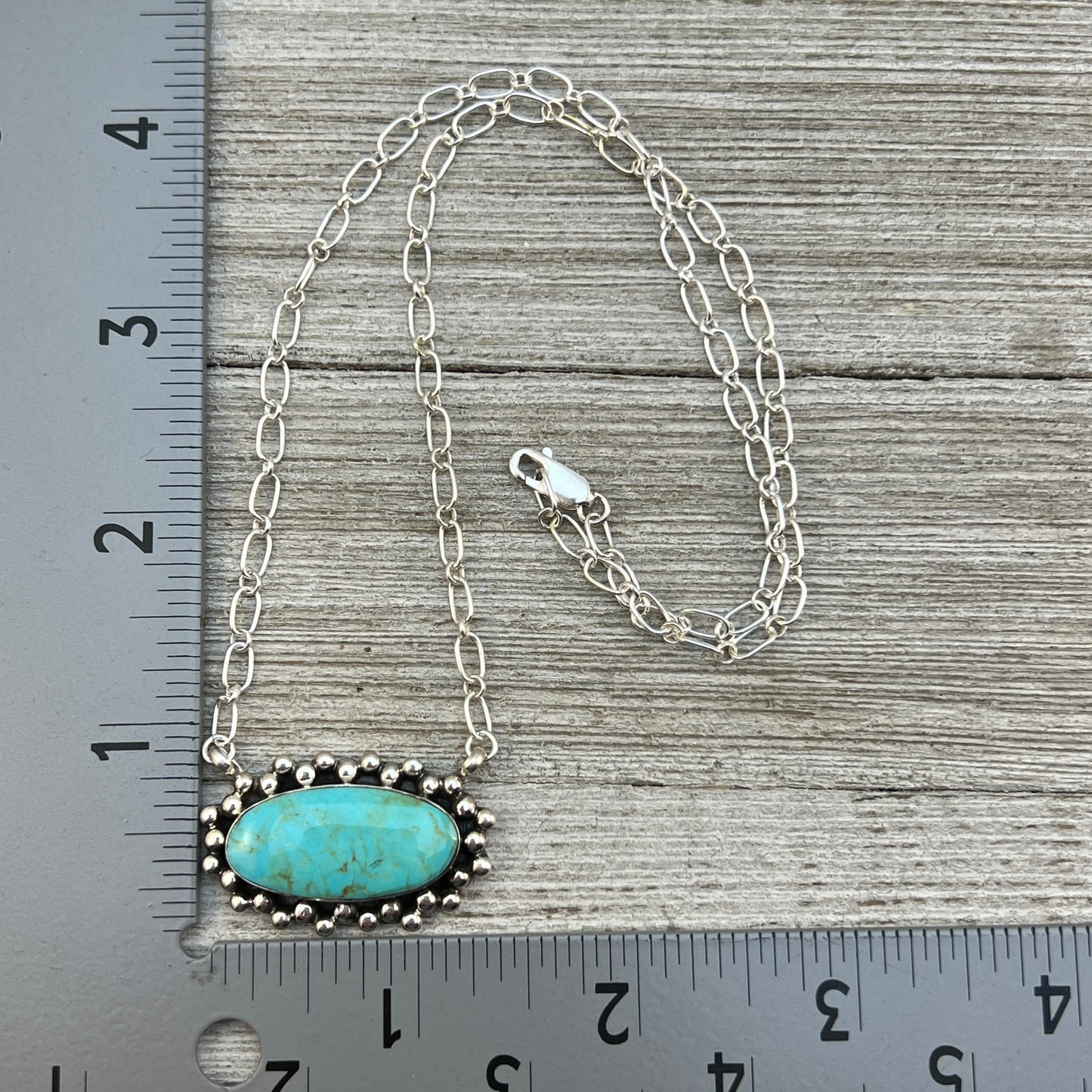 Kingman turquoise oval bar station necklace 2 sterling silver Gregg Yazzie
