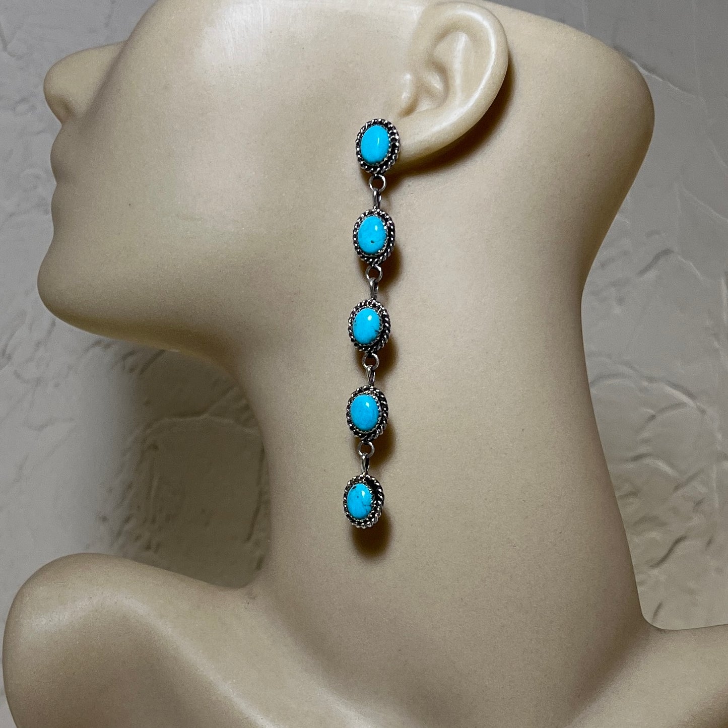 Long Dangle Turquoise stone earrings, sterling silver Boho jewelry