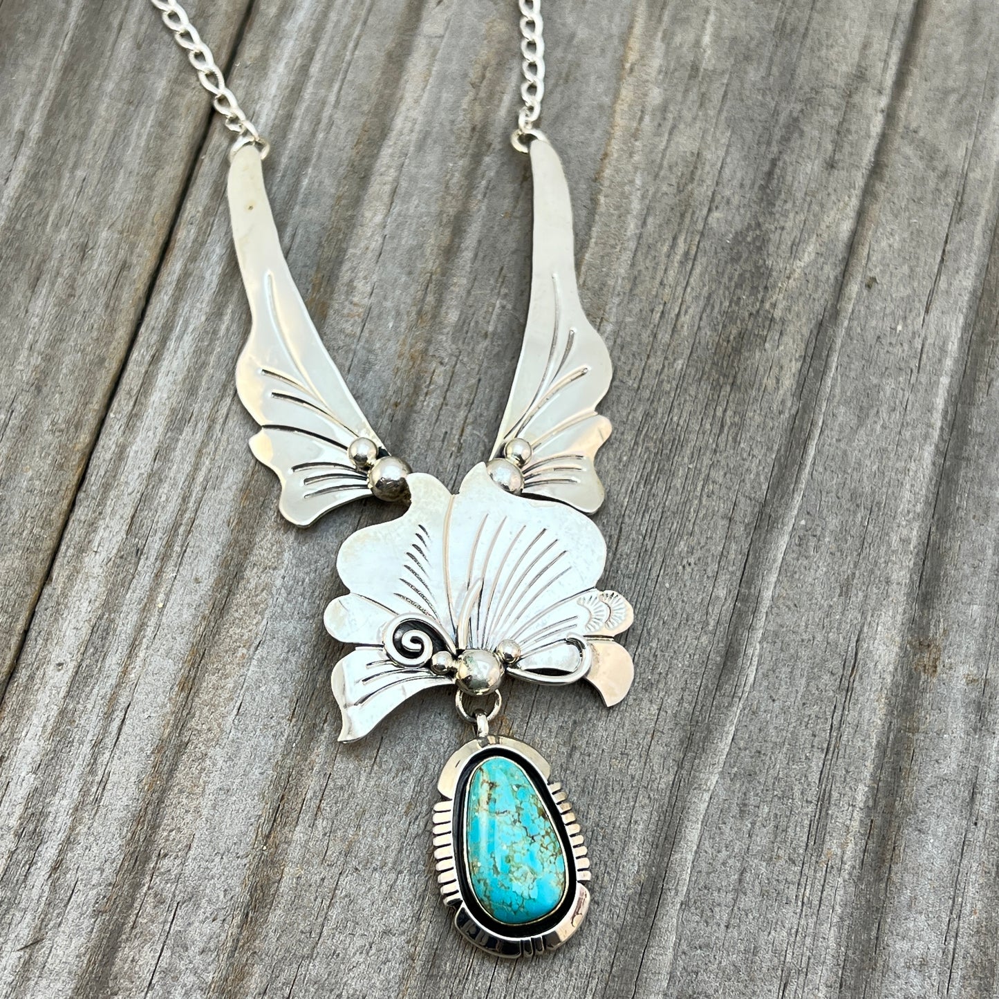 20" Modern Necklace Tyrone turquoise sterling silver Piaso Navajo 830