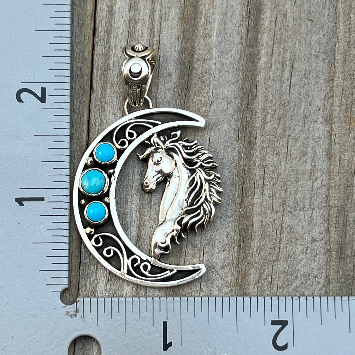 Blue turquoise horse moon pendant sterling silver Jennifer Cayaditto Navajo 820