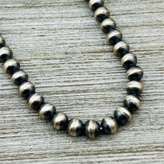 16" Sterling silver Navajo handmade 6mm round bead Pearl necklace Dorinda Mariano signed