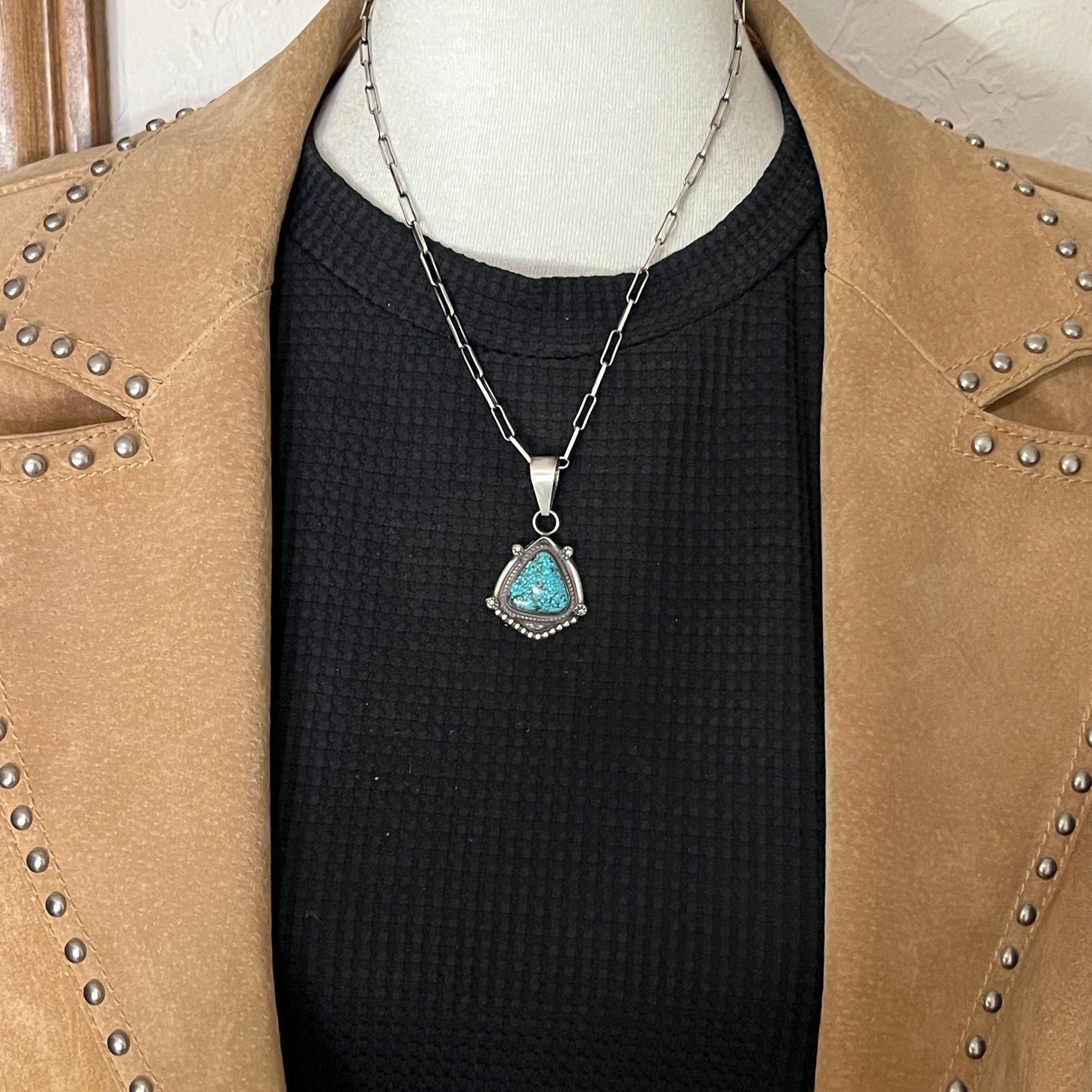 High Grade  Kingman Spiderweb Turquoise pendant sterling silver Leslie Nez Navajo 798