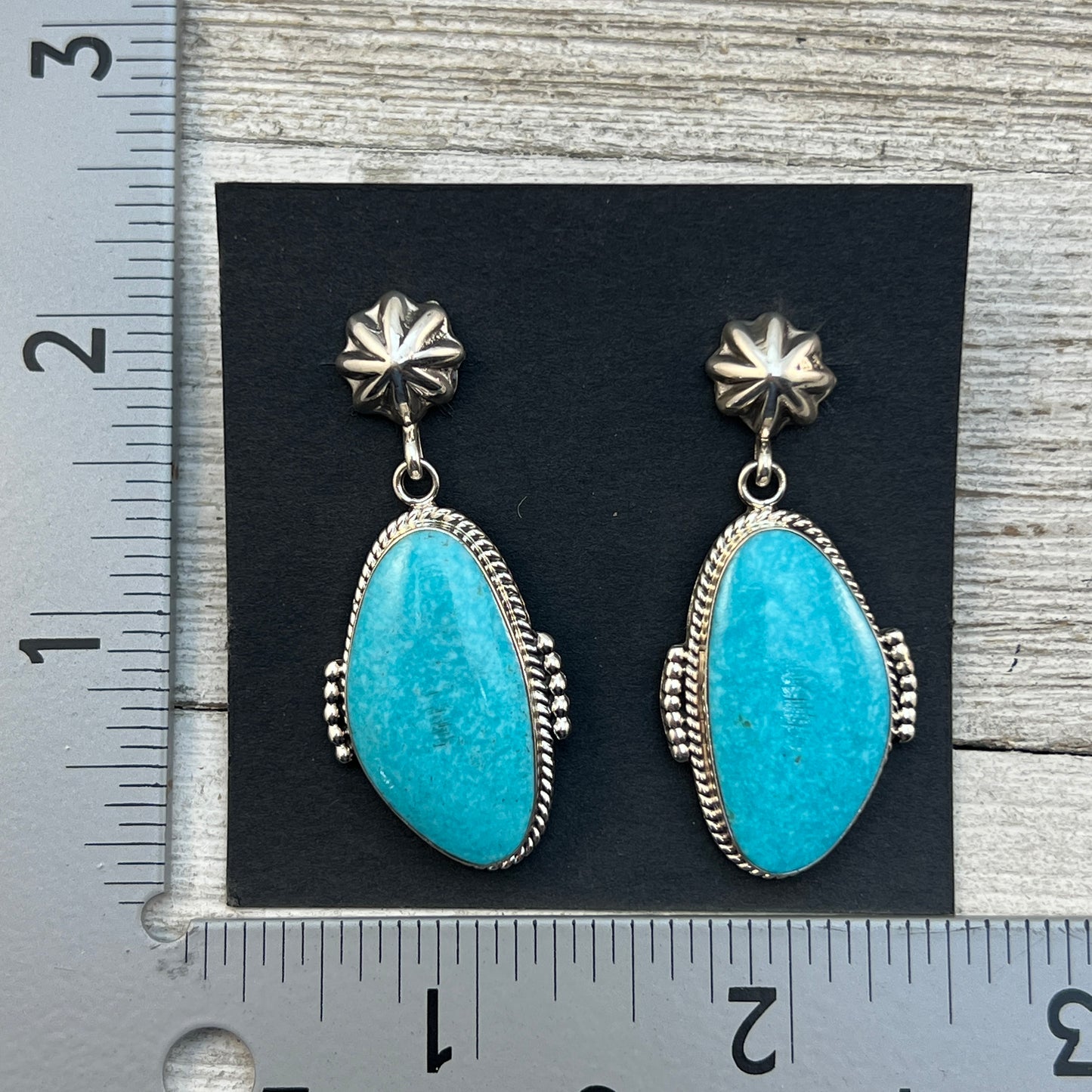 Simple Turquoise dangle earrings sterling silver Navajo Raymond Yazzie 2