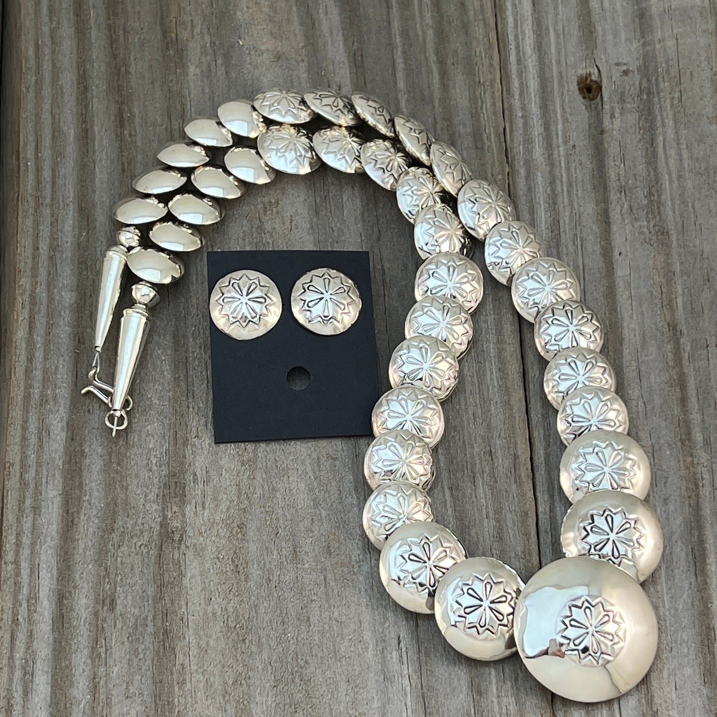 23" pillow Bead necklace earrings set sterling silver Tim Thompson Navajo 730