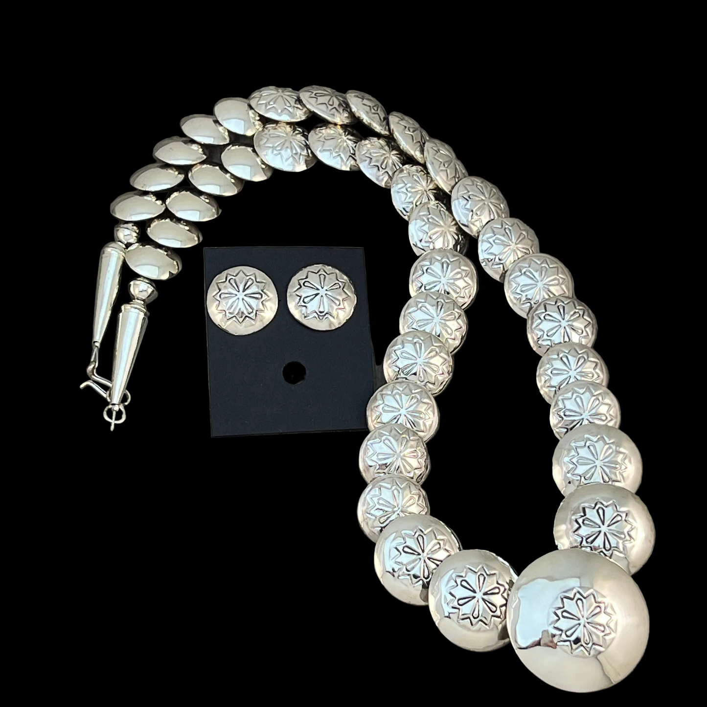 23" pillow Bead necklace earrings set sterling silver Tim Thompson Navajo 730