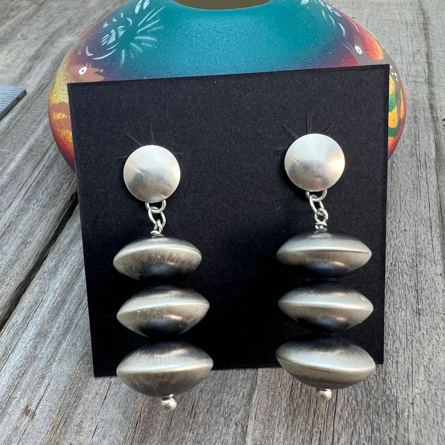 Handmade Bead earrings sterling silver Rena Begay Navajo Pearl handmade 704