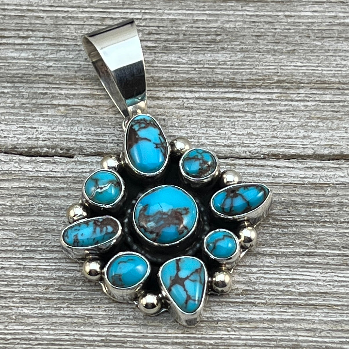 Egyptian Turquoise sterling silver Cluster pendant 2 Navajo Kathleen Livingston