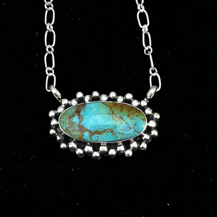 Kingman turquoise oval bar station necklace 5 sterling silver Gregg Yazzie