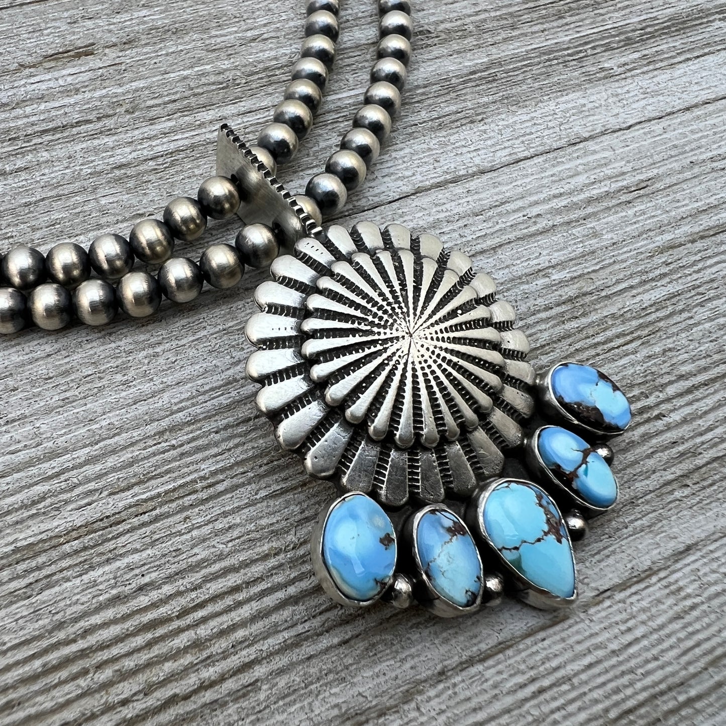 16" Golden Hills Turquoise  Necklace Tom Lewis Sterling Silver NK15