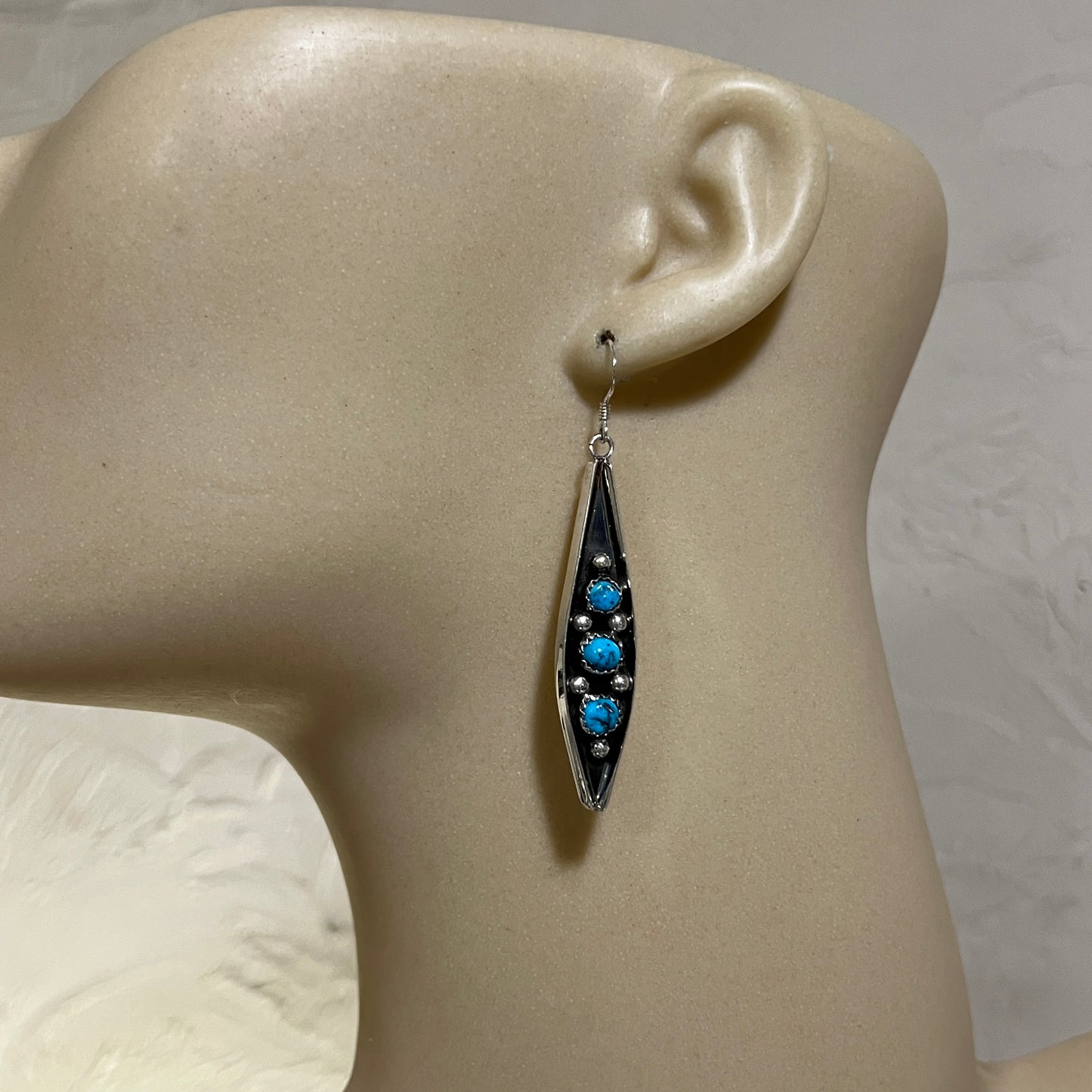 7/8" Blue Turquoise Earrings Navajo handmade by Paul Largo sterling silver 1
