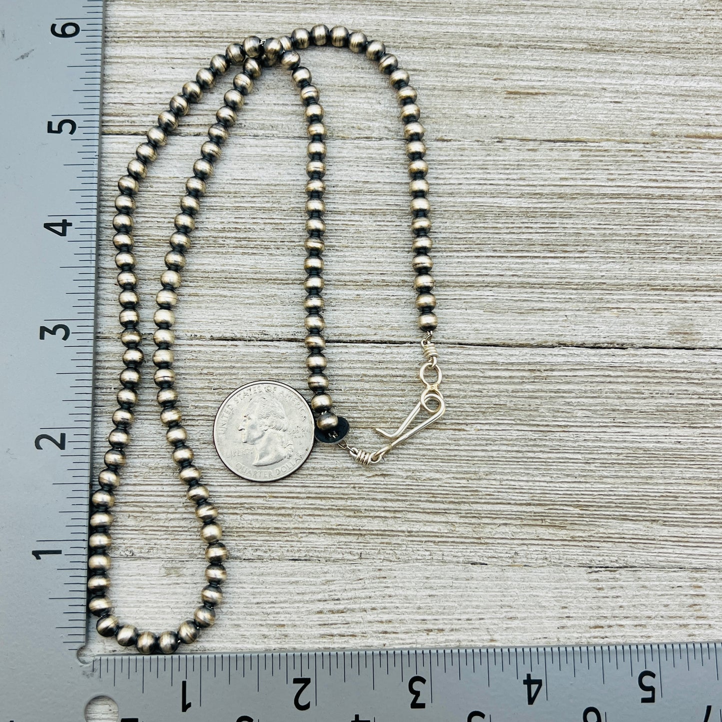 22" Sterling silver Navajo handmade 5mm round bead Pearl necklace Bryannen Halwood signed