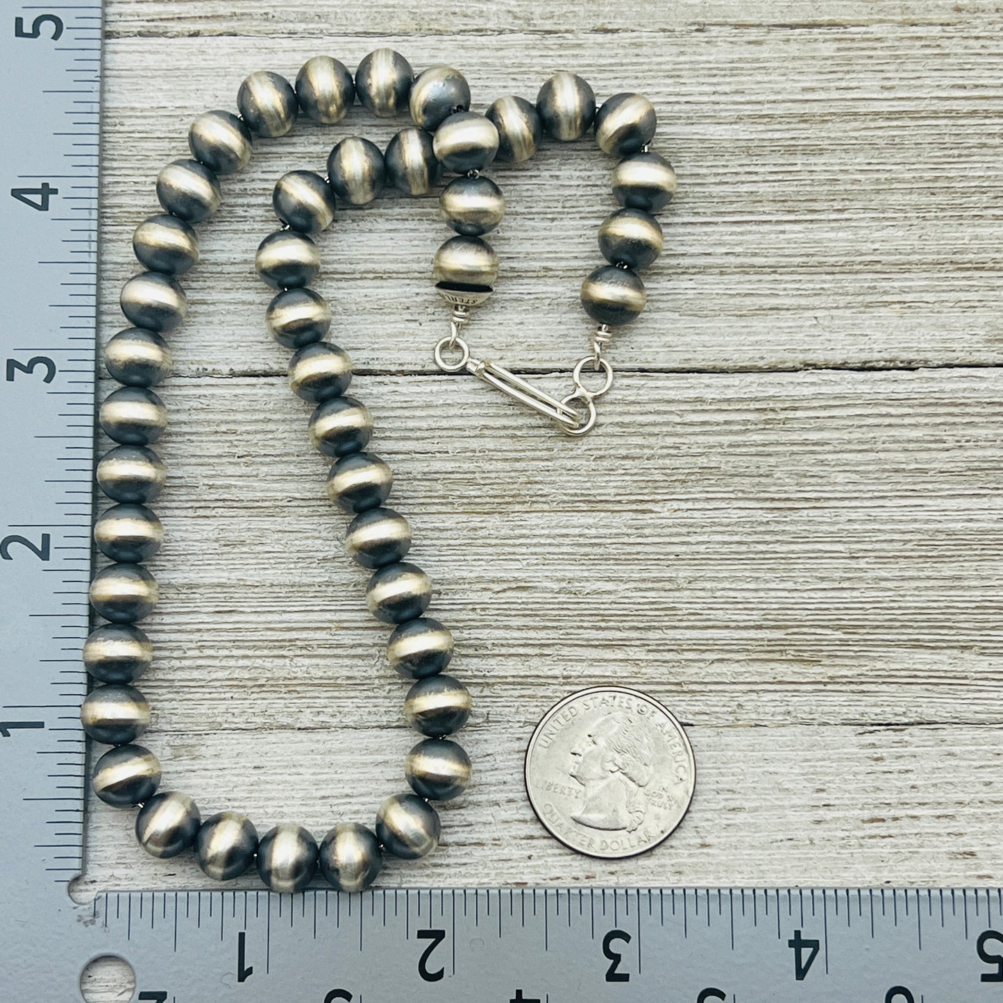 16" Sterling silver Navajo handmade 9mm round bead Pearl necklace Bryannen Halwood 715